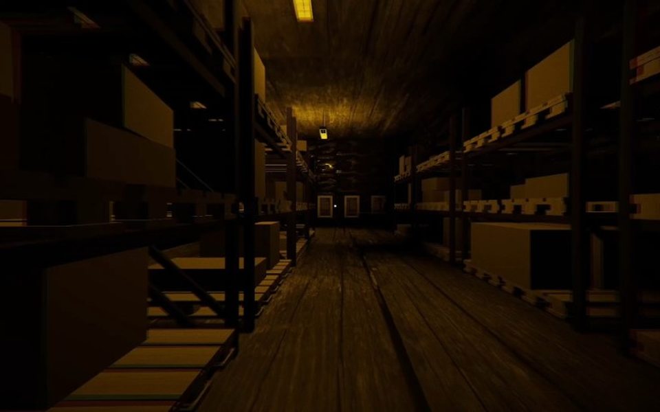 Shop of Violence — sklad obchodu s regály a bednami